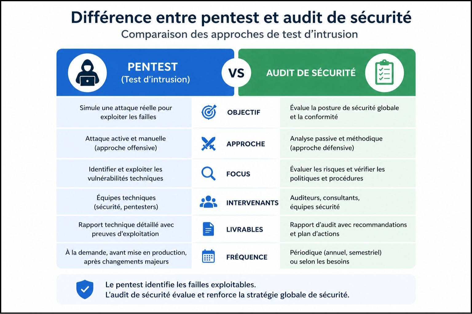 Différence entre pentest et audit de sécurité - comparaison des approches de test d'intrusion