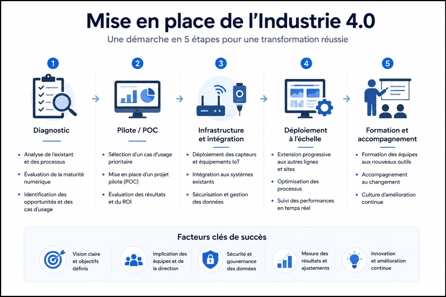 Mise en place Industrie 4.0 - diagnostic, pilote POC, infrastructure IoT et formation
