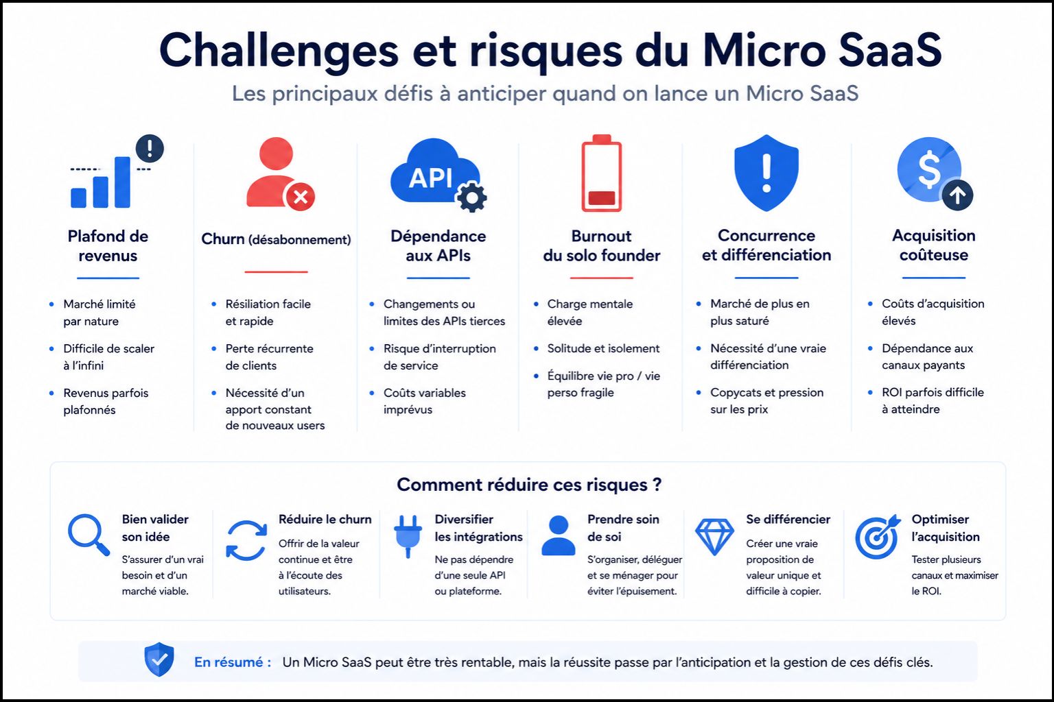 Micro SaaS challenges risques plafond revenus churn dépendance APIs burnout solo founder