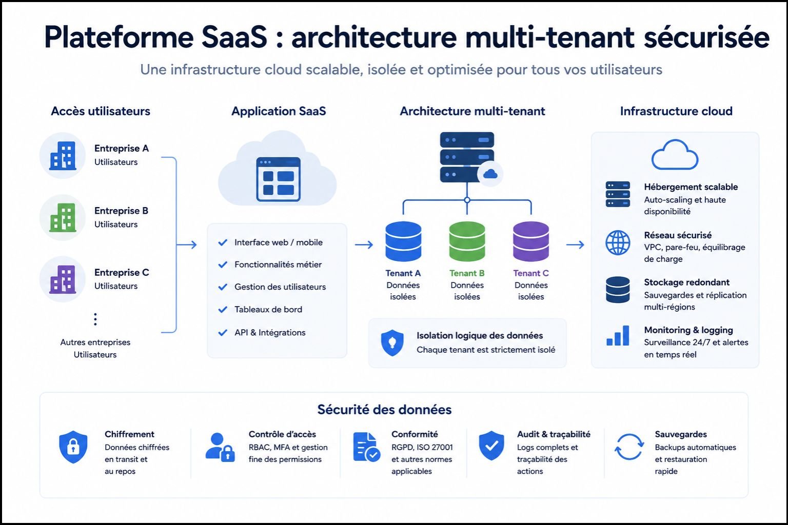 Plateforme SaaS architecture multi-tenant cloud infrastructure sécurité isolation données
