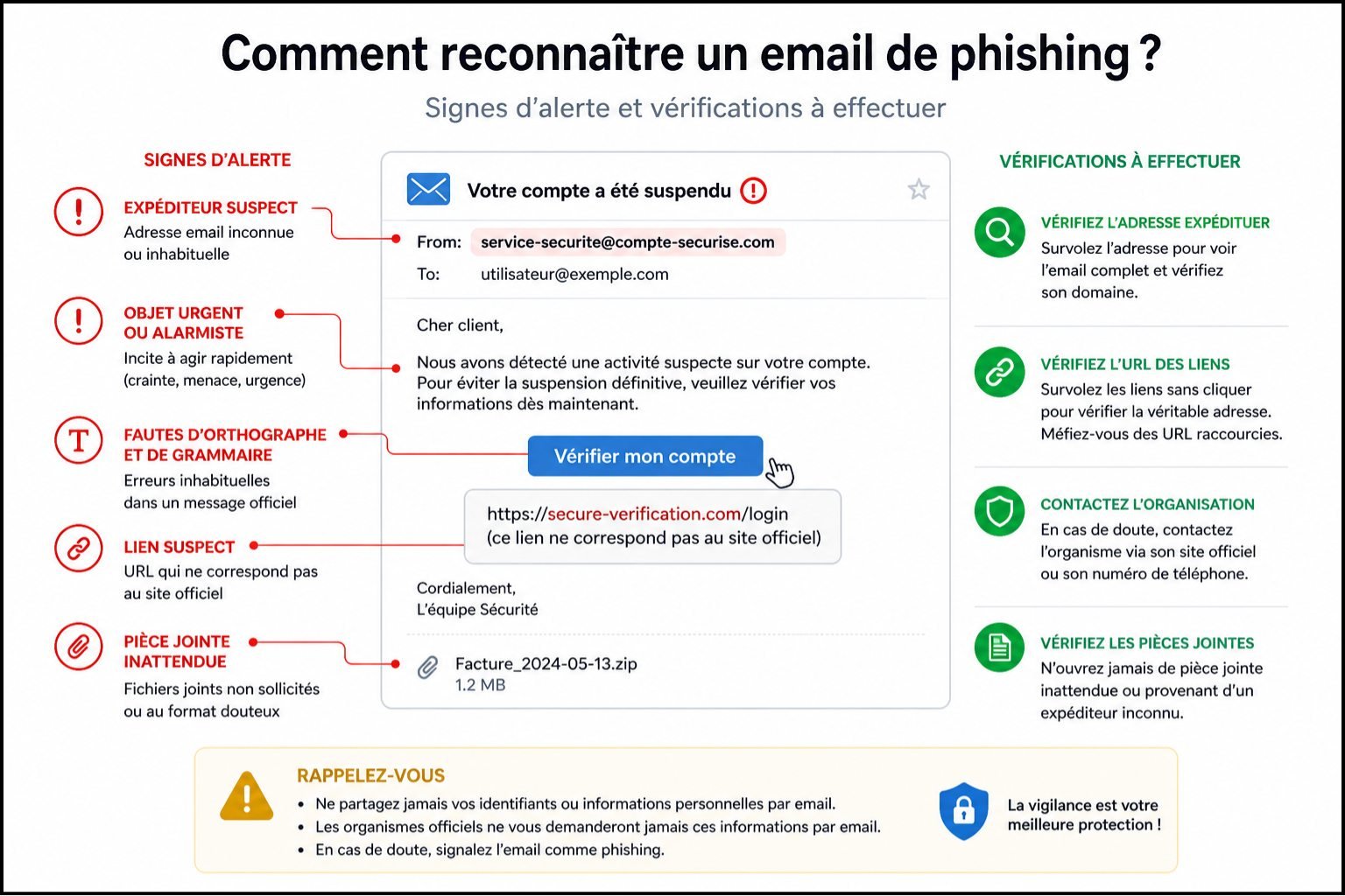 Comment reconnaître un email de phishing - signes d'alerte et vérifications à effectuer